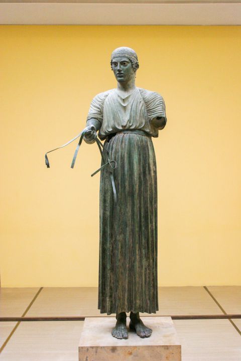 Archaeological Museum: The Charioteer is actually the only survivor from a large, impressive statue of a chariot with four horses and two horsemen