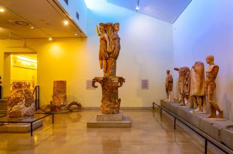 Archaeological Museum: Late Classical and early Hellenistic objects. The Dancers of Delphi, the ex voto of Daochos and the Omphalos.