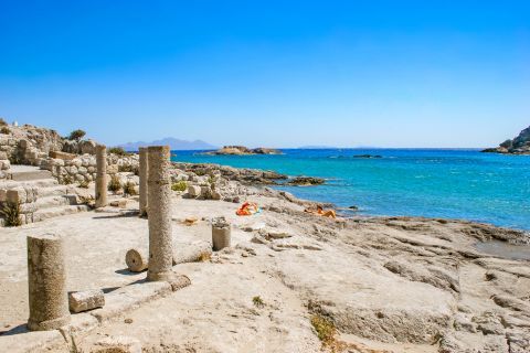 Kefalos beach: The ruins of Agios Stefanos Church, Kefalos beach.