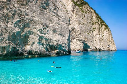 Navagio or Shipwreck: Enjoying the azure waters of Navagio.
