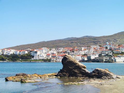Chora Beach: A rocky spot and Cycladic houses