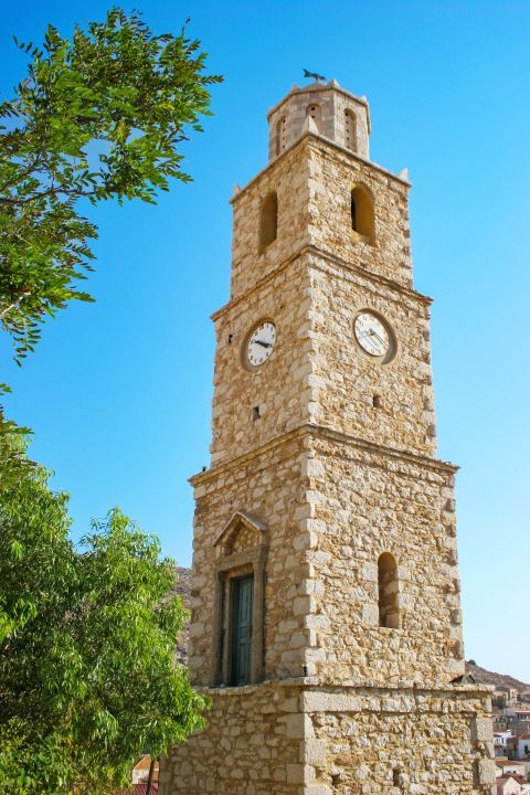 Nimporio: The stone clock tower at Nimporio village.