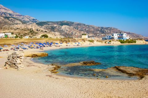 Lefkos beach: Soft sand and clean waters. Lefkos beach.