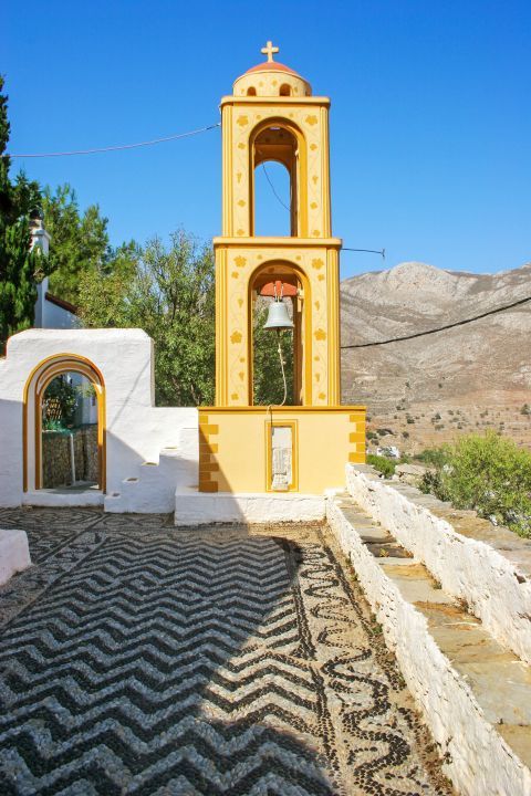 Megalo Chorio: A colorful belfry with beautiful details.