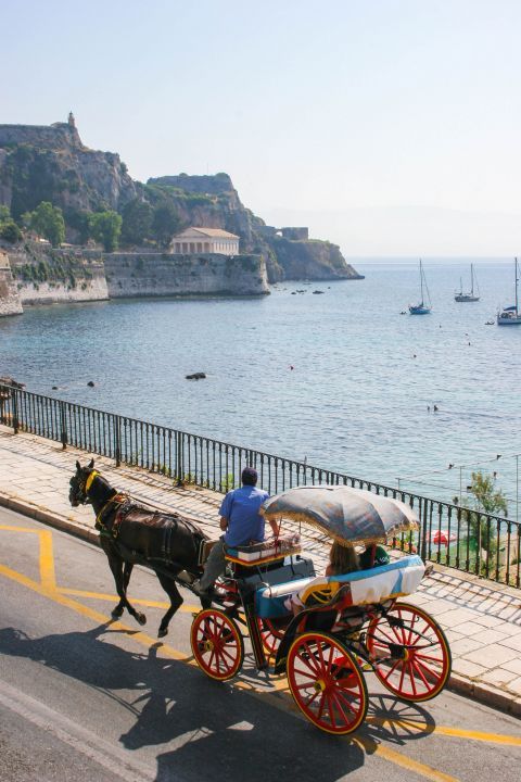 Town: Horse carriages are common in Corfu Town.