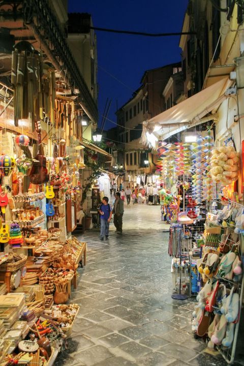 Town: Souvenir shops in Corfu Town.