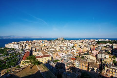 Town: Panoramic view of the Venetian buildings in Corfu Town