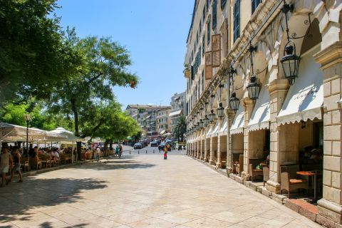 Town: Cafes and restaurants in Corfu Town.