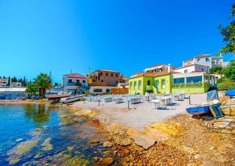 Town: Colorful houses and crystal clear waters, Spetses.