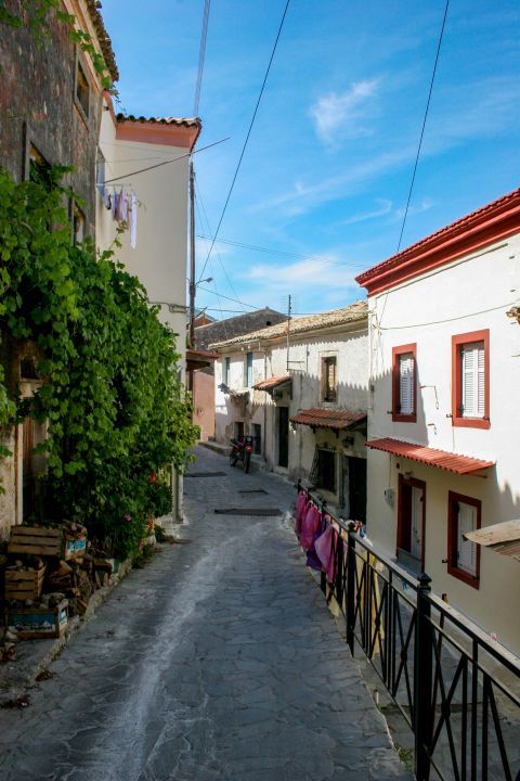 Agios Matheos: Paved streets and well-preserved houses.