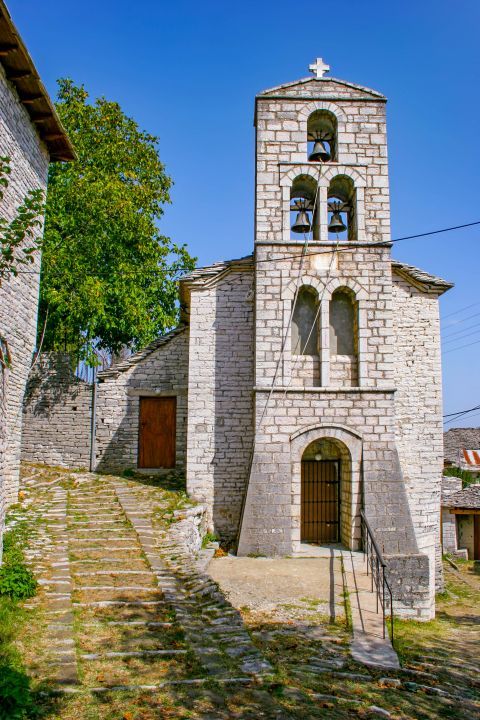 Vitsa: The impressive, stone-built belfry of a local church.