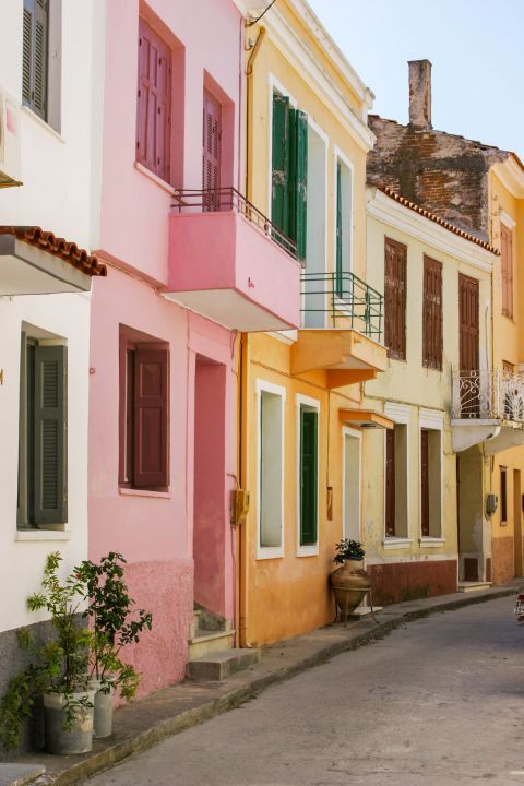 Mytilene: Colorful houses.