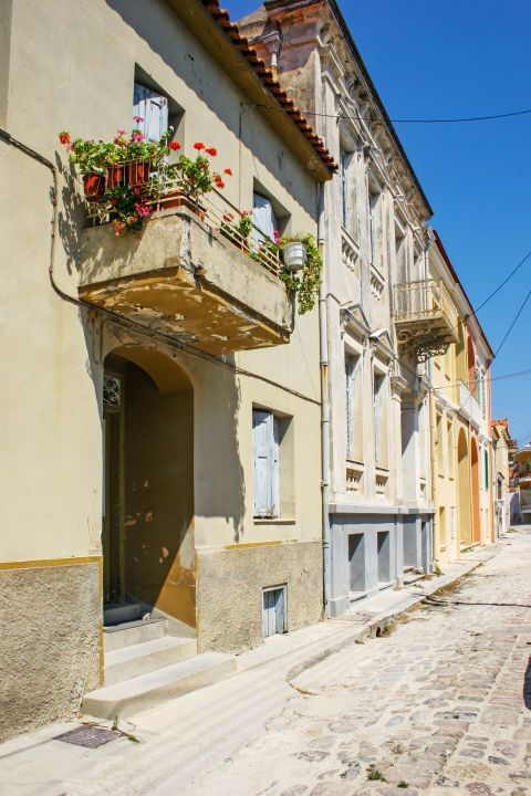 Mytilene: Old, two-floored houses, built one close to the other.
