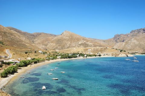 Koutalas beach: Blue waters and hills