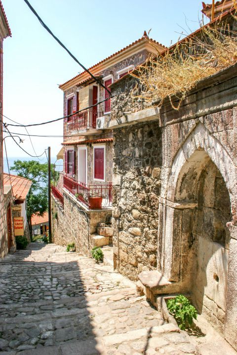 Molivos: A picturesque corner with stone built constructions.