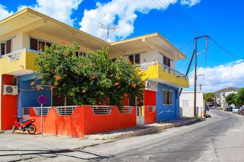 Lardos Village: A colorful building.