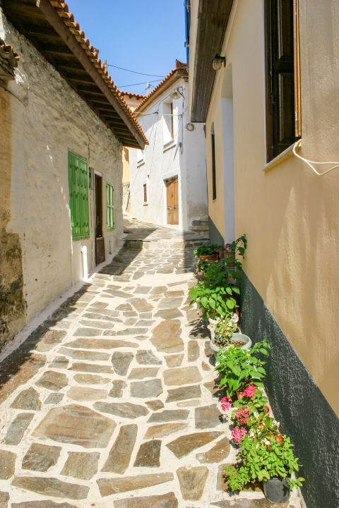 Manolates: A narrow street paved with stones.