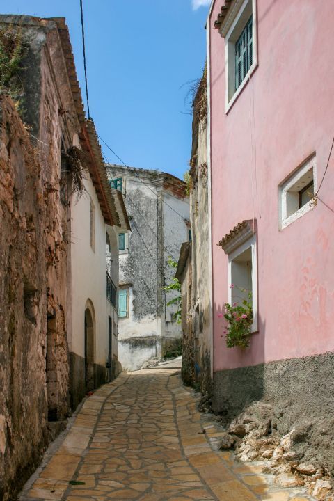 Liapades Village: Old, traditional houses and a cobble stone path