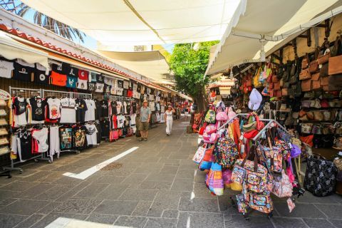 Town: Clothes and other items are sold on the streets of Rhodes Town.