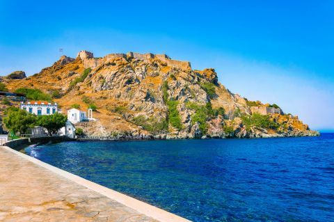 Myrina: The imposing Venetian castle of Myrina is surrounded by massive formations of volcanic rock