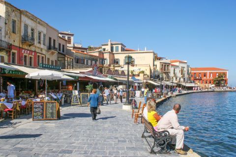 Town: Places to eat, drink and relax in the area of Chania port.