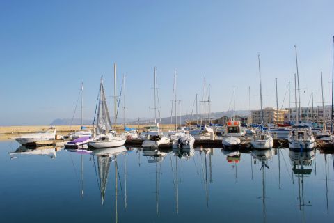 Town: Yachts and boats. Chania port.