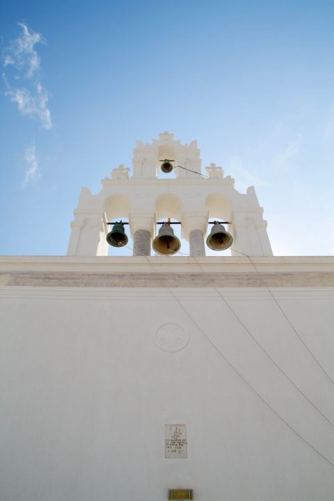 Karterados: The belfry of a whitewashed church