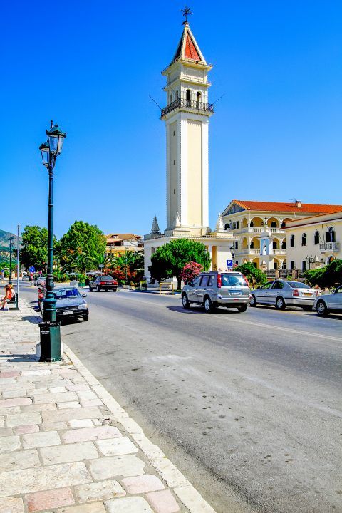 Town: The impressive bell tower of the Church of Saint Dionysius.