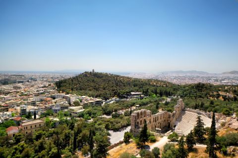 Acropolis: Panoramic view of Athens and the Odeon of Herodes Atticus