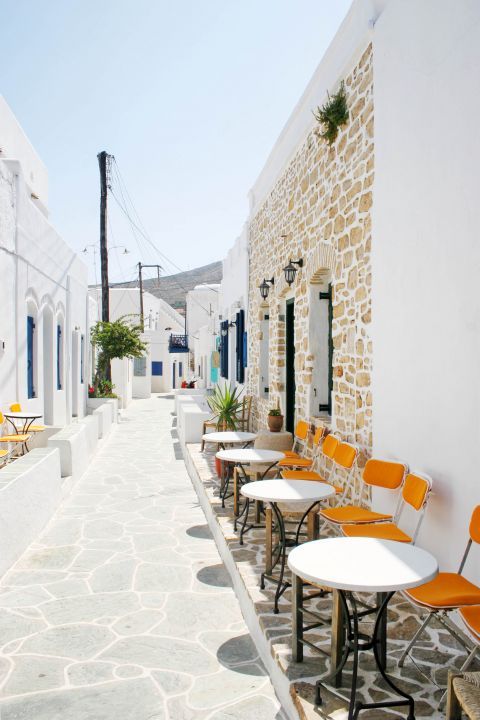 Chora: A paved street with lovely cafes.