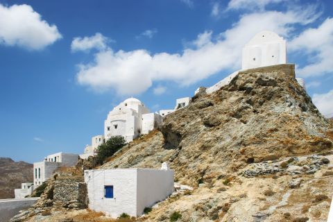 Chora: Rocky spots with whitewashed buildings and churches. Chora, Serifos.