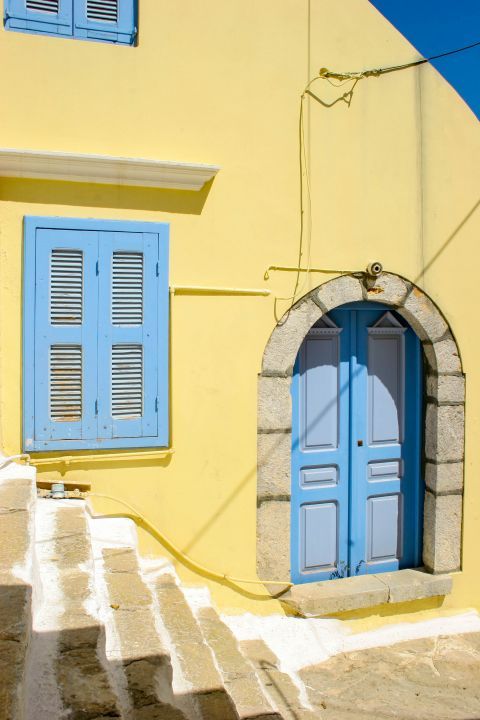Town: Colorful houses. Symi Town.