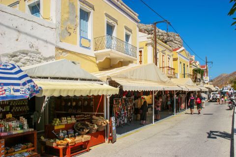 Town: Local shops in Symi Town.