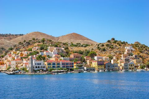 Town: Colorful mansions, built close to each other. Symi, Chora.