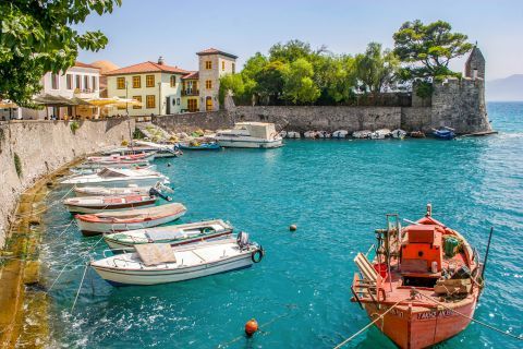 Town: Some fishing boats on the harbor of Nafpaktos.