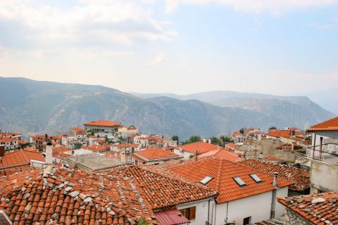 Town: View of the roofs of local houses.