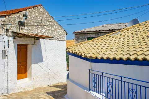 Spartochori: Houses with ceramic roof tiles.