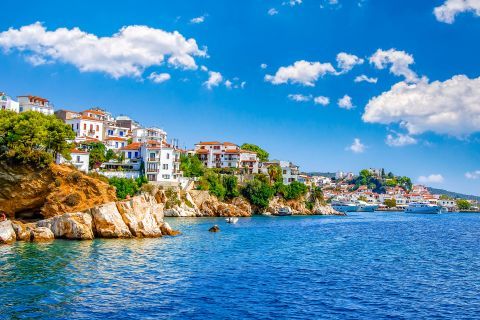 Town: The blue waters and fine architecture of Skiathos