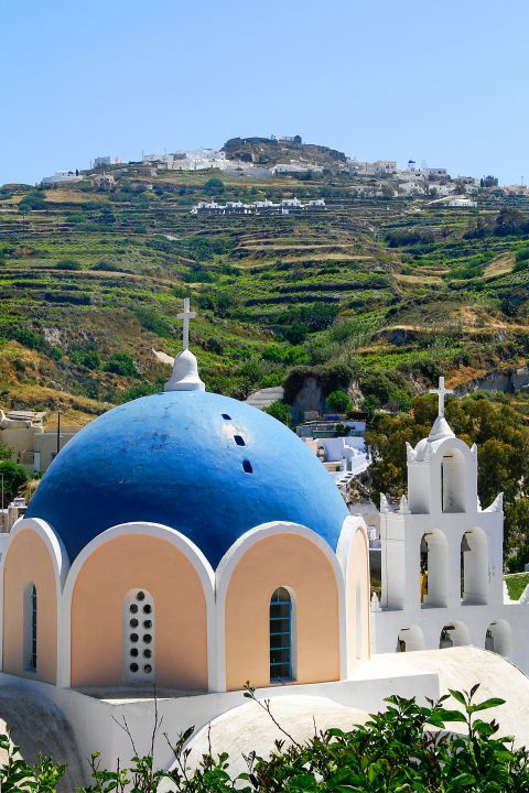 Vothonas: The blue-colored dome of a Cycladic church