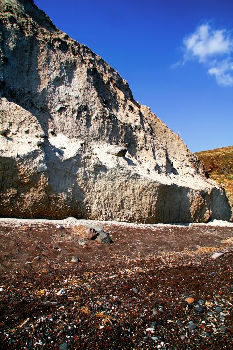 Red Beach: The rocky landscape of the beach