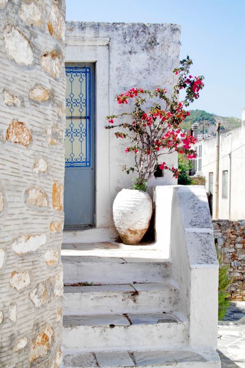 Filoti: A beautiful flowerpot outside a Cycladic house