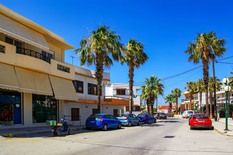 Ialissos Village: A street with palm trees.