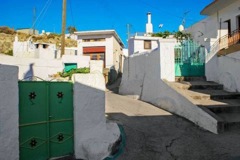Archangelos: Whitewashed houses with colorful doors.