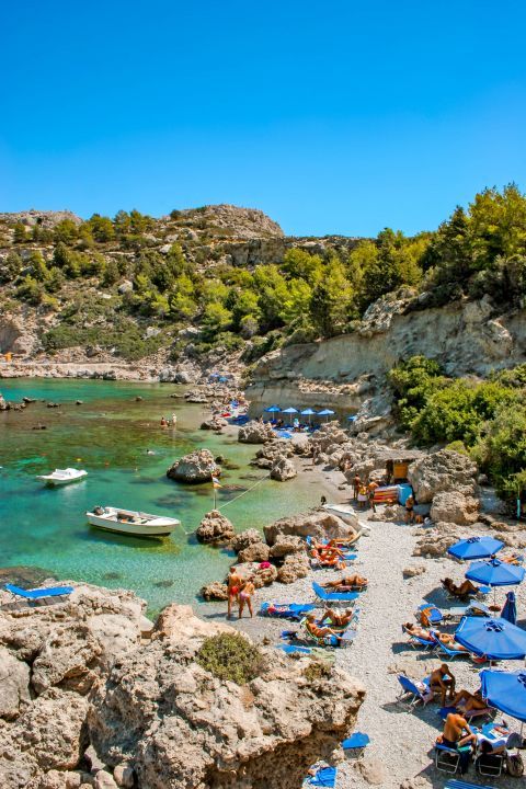 Ladiko Anthony Quinn: Anthony Quinn beach is a rather small and narrow beach with a combination of sand, pebbles and rocks.