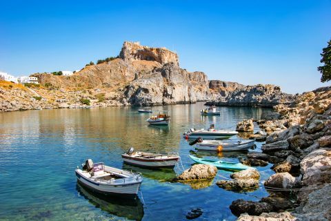 Lindos Beach Limanaki Agios Pavlos: Some small, fishing boats.
