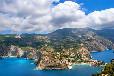 Assos: Impressive landscape of hills and blue waters