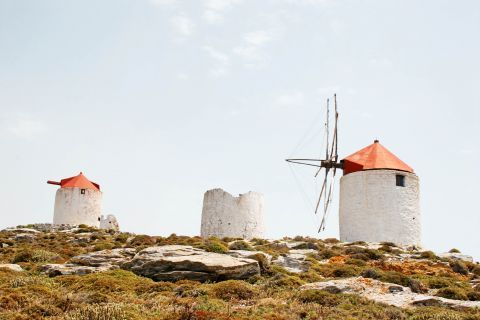 Chora: Lovely windmills. Chora, Amorgos.