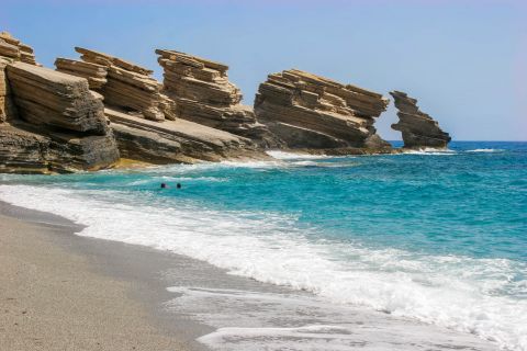 Triopetra: Abrupt cliffs and exotic, blue waters.